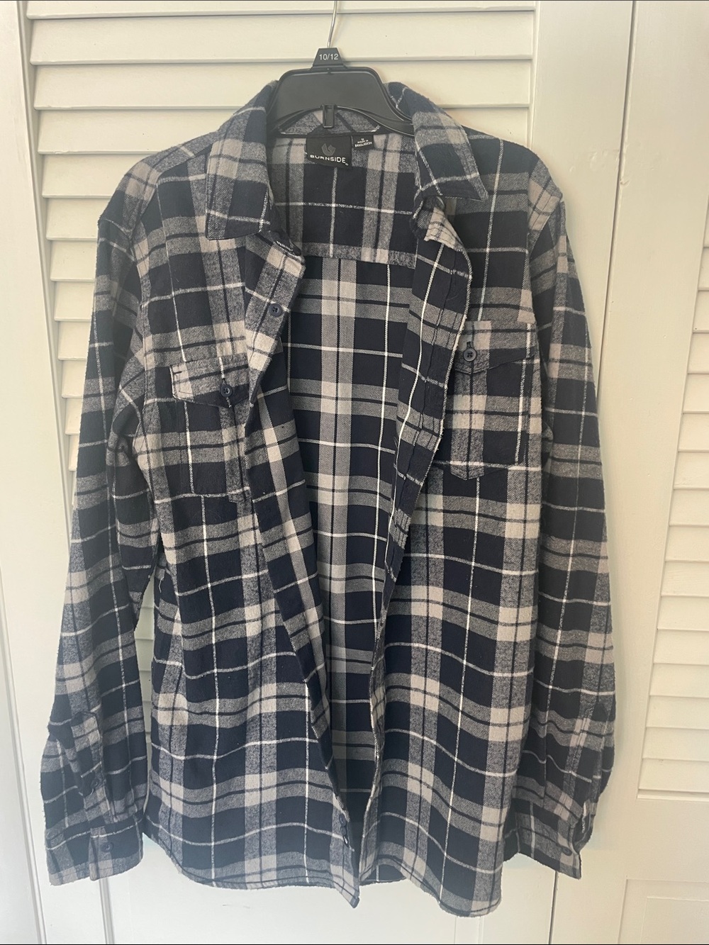 Navy Blue and White Plaid Flannel Shirt Jacket